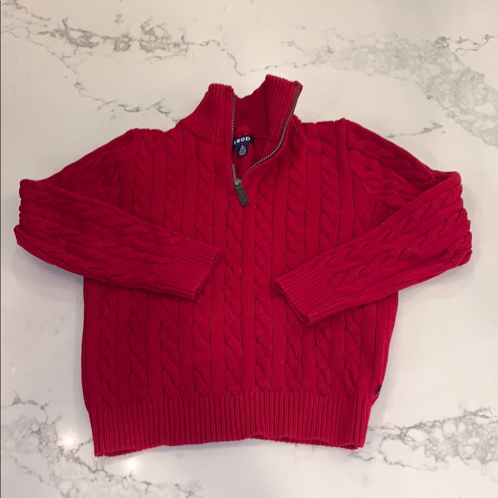 IZOD Red Zip Up Sweater Classic Knit